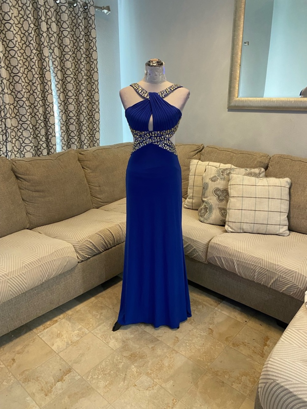 Betsy Adams Women 2 Royal blue formal gown,cut-out ,halter,  sleek floor-length
